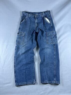Wrangler Jeans Mens 36x30 Blue Straight Leg Relaxed Denim Cargo Utility Workwear